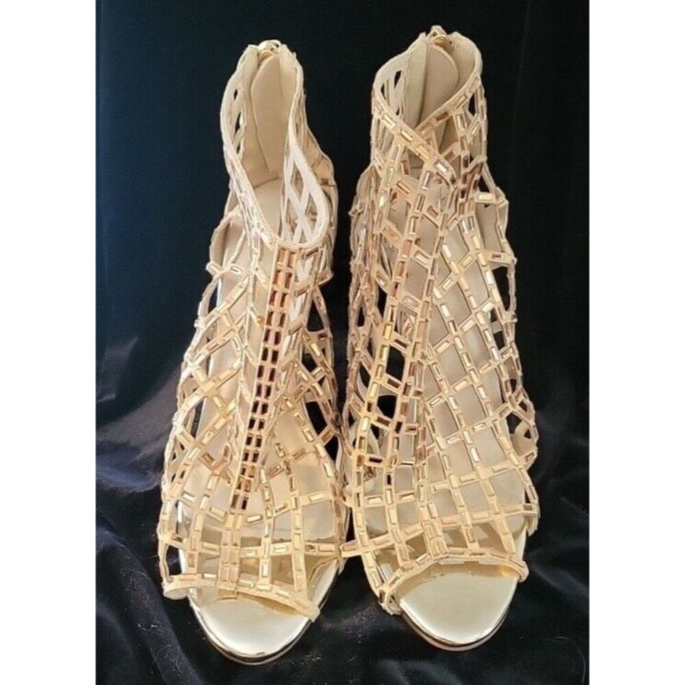 Stunning Liz Form Open Toe Gold Dress Shoe